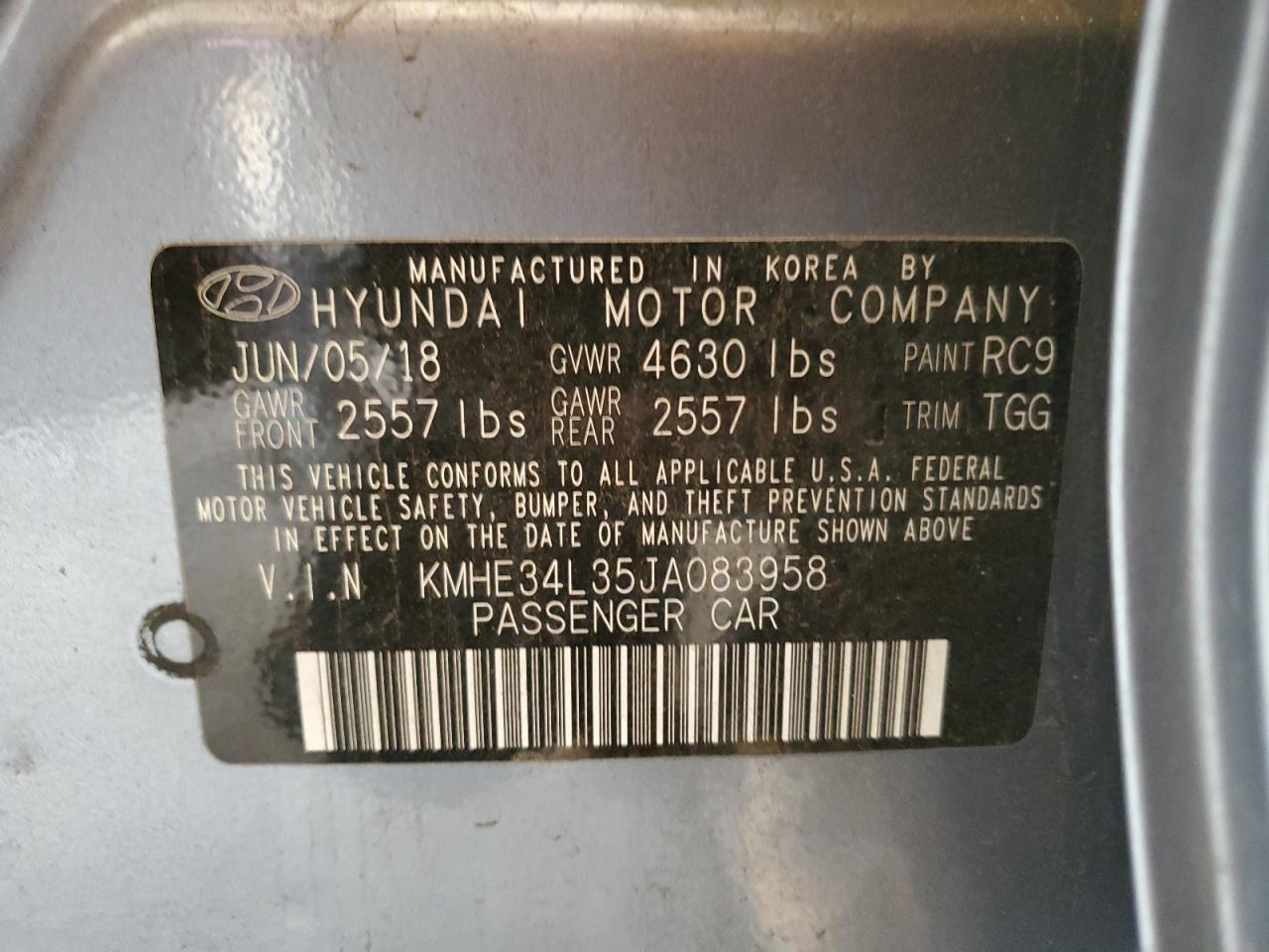 KMHE34L35JA083958 2018 Hyundai Sonata Hybrid