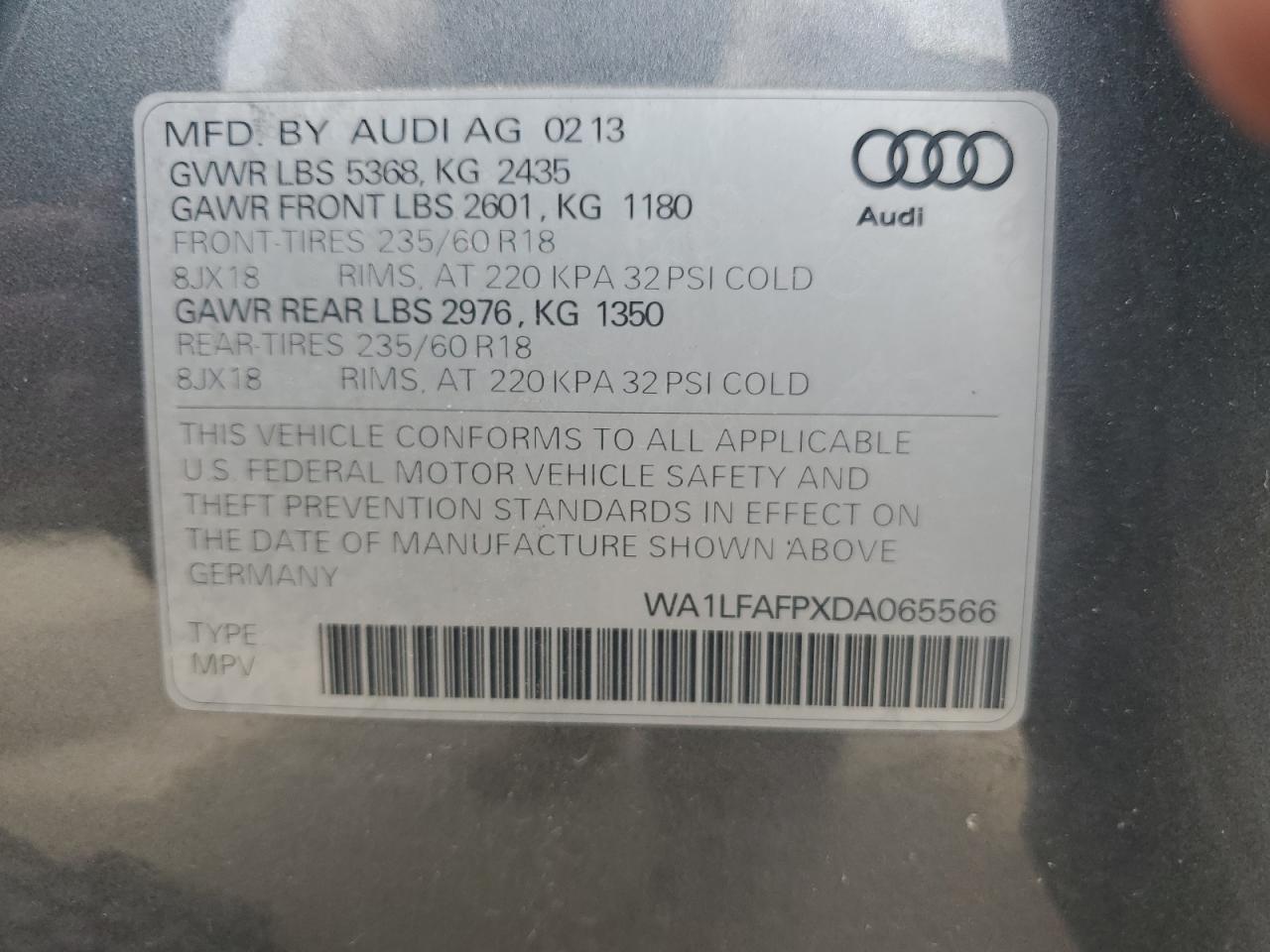 2013 Audi Q5 Premium Plus vin: WA1LFAFPXDA065566