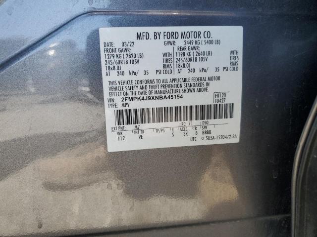 2022 Ford Edge Sel VIN: 2FMPK4J9XNBA45154 Lot: 59761874