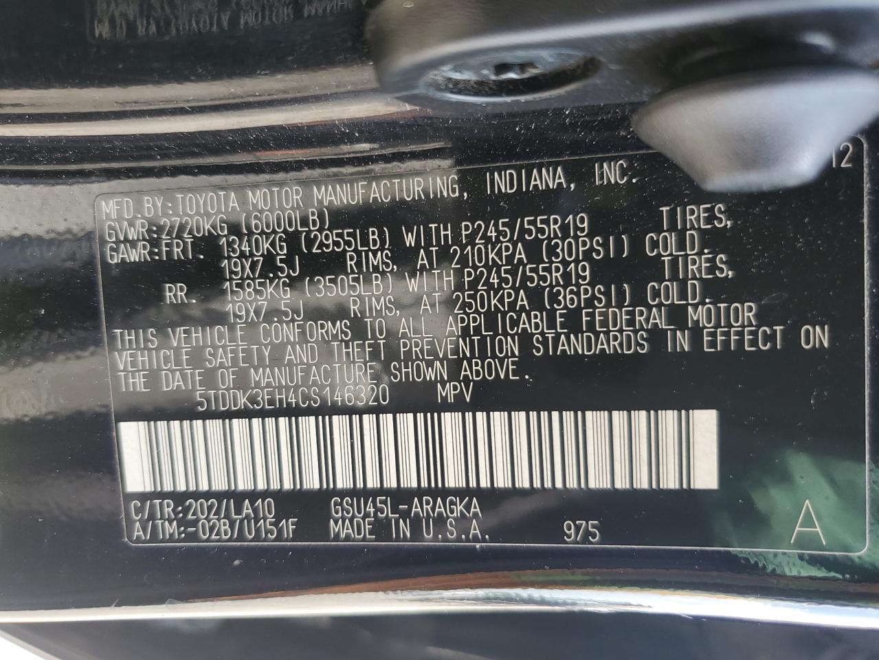 5TDDK3EH4CS146320 2012 Toyota Highlander Limited