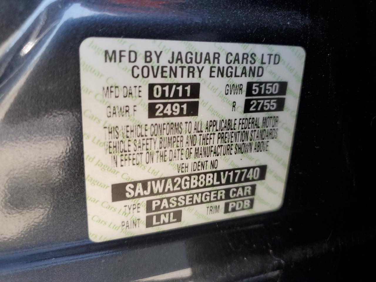 SAJWA2GB8BLV17740 2011 Jaguar Xjl