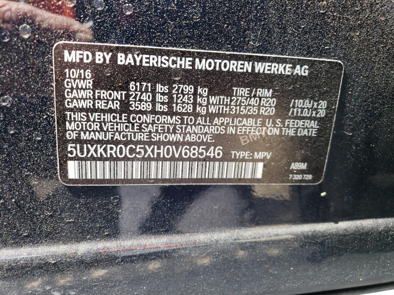 5UXKR0C5XH0V68546 2017 BMW X5 xDrive35I