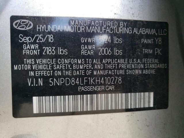 2019 Hyundai Elantra Sel VIN: 5NPD84LF1KH410278 Lot: 58204584