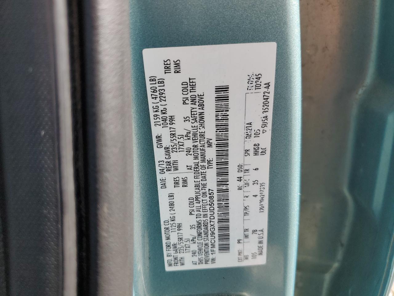 1FMCU9GX7DUD50857 2013 Ford Escape Se