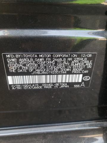 2009 Lexus Es 350 VIN: JTHBJ46G192307744 Lot: 59500974