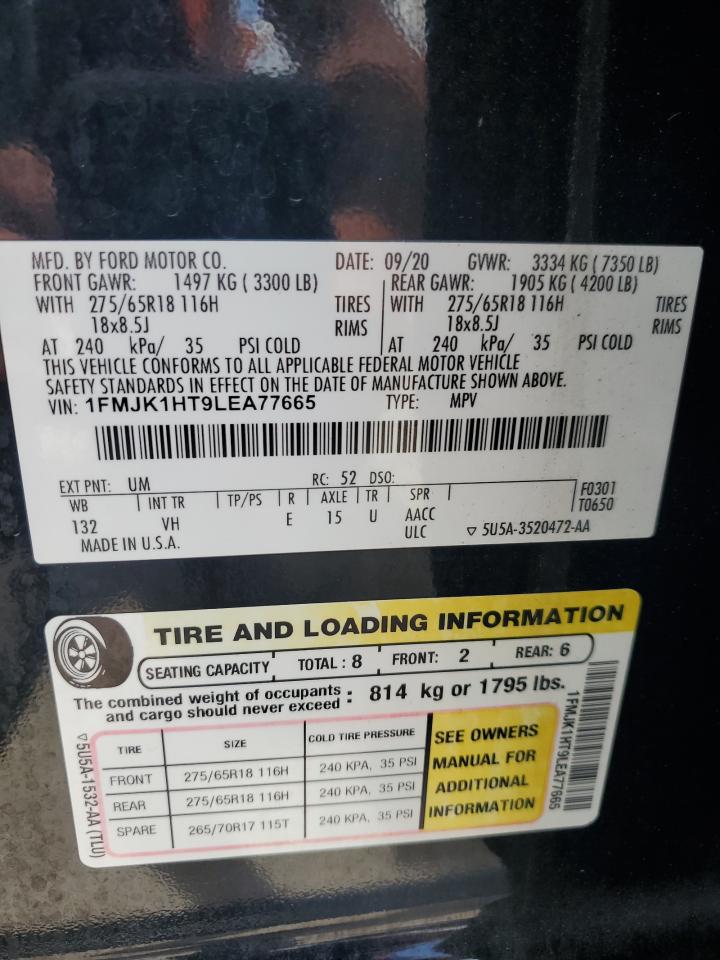 1FMJK1HT9LEA77665 2020 Ford Expedition Max Xlt