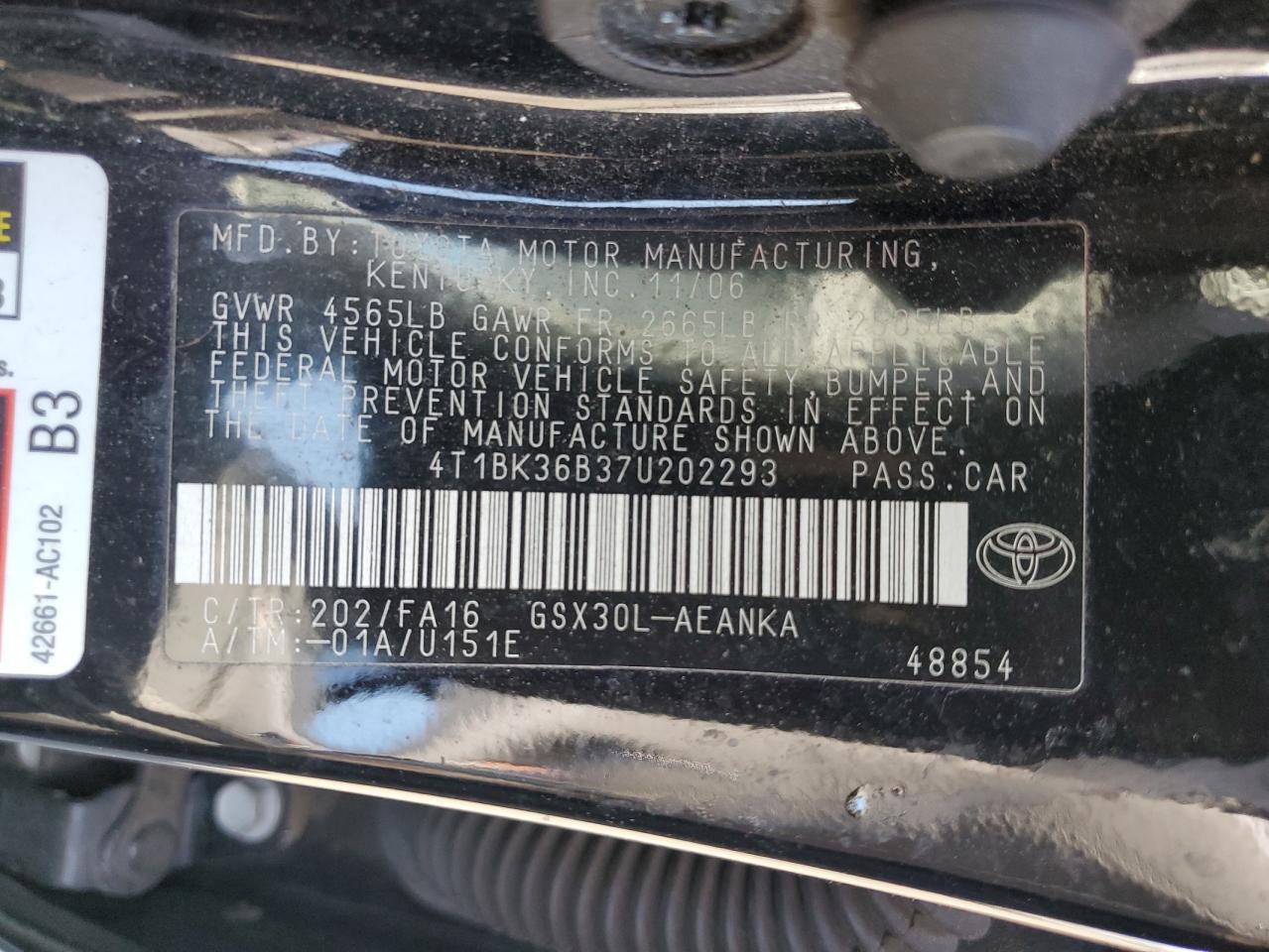 4T1BK36B37U202293 2007 Toyota Avalon Xl