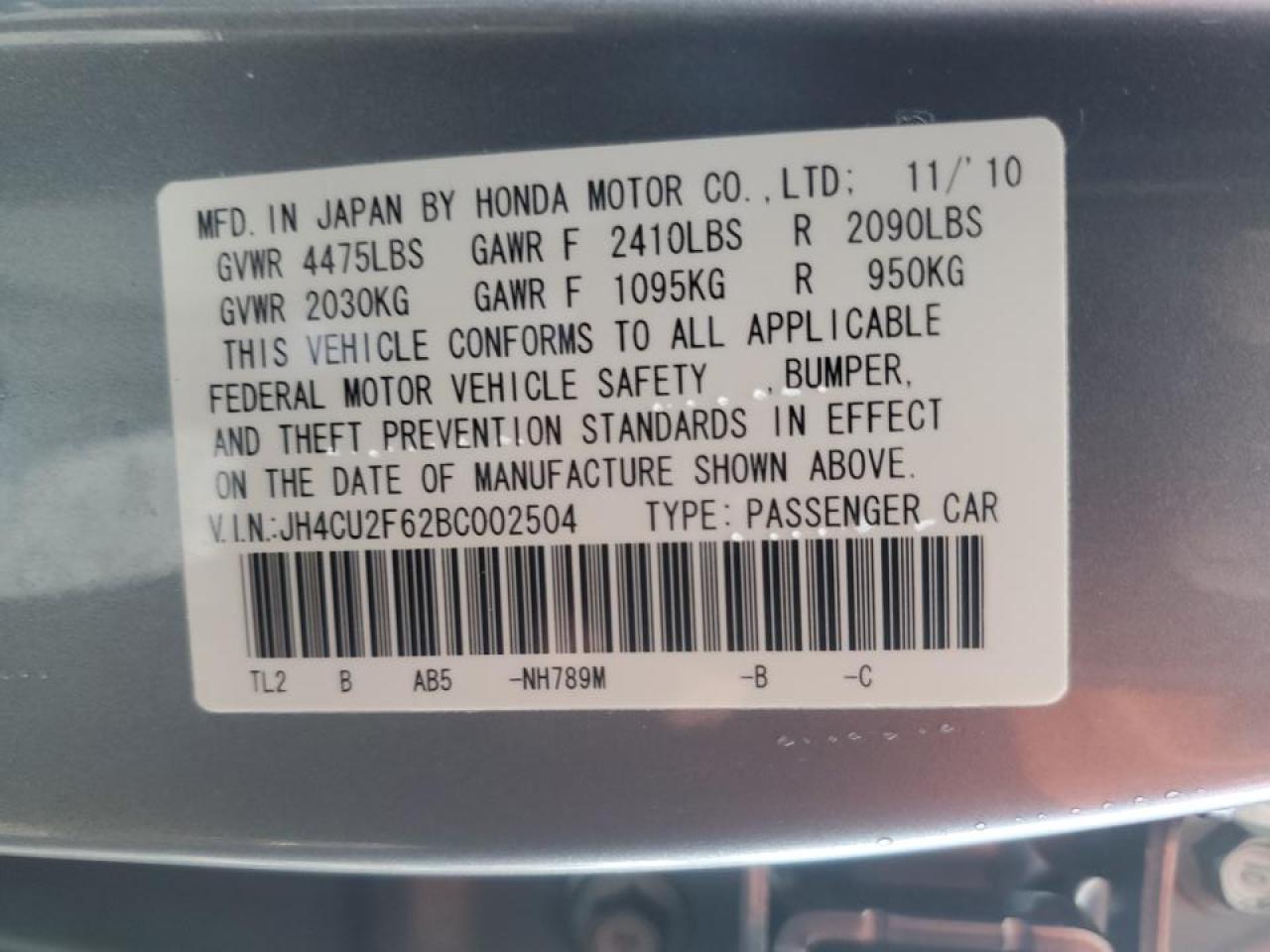 JH4CU2F62BC002504 2011 Acura Tsx