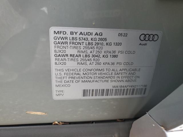 2022 Audi Sq5 Premium Plus VIN: WA1B4AFY4N2117196 Lot: 60342854