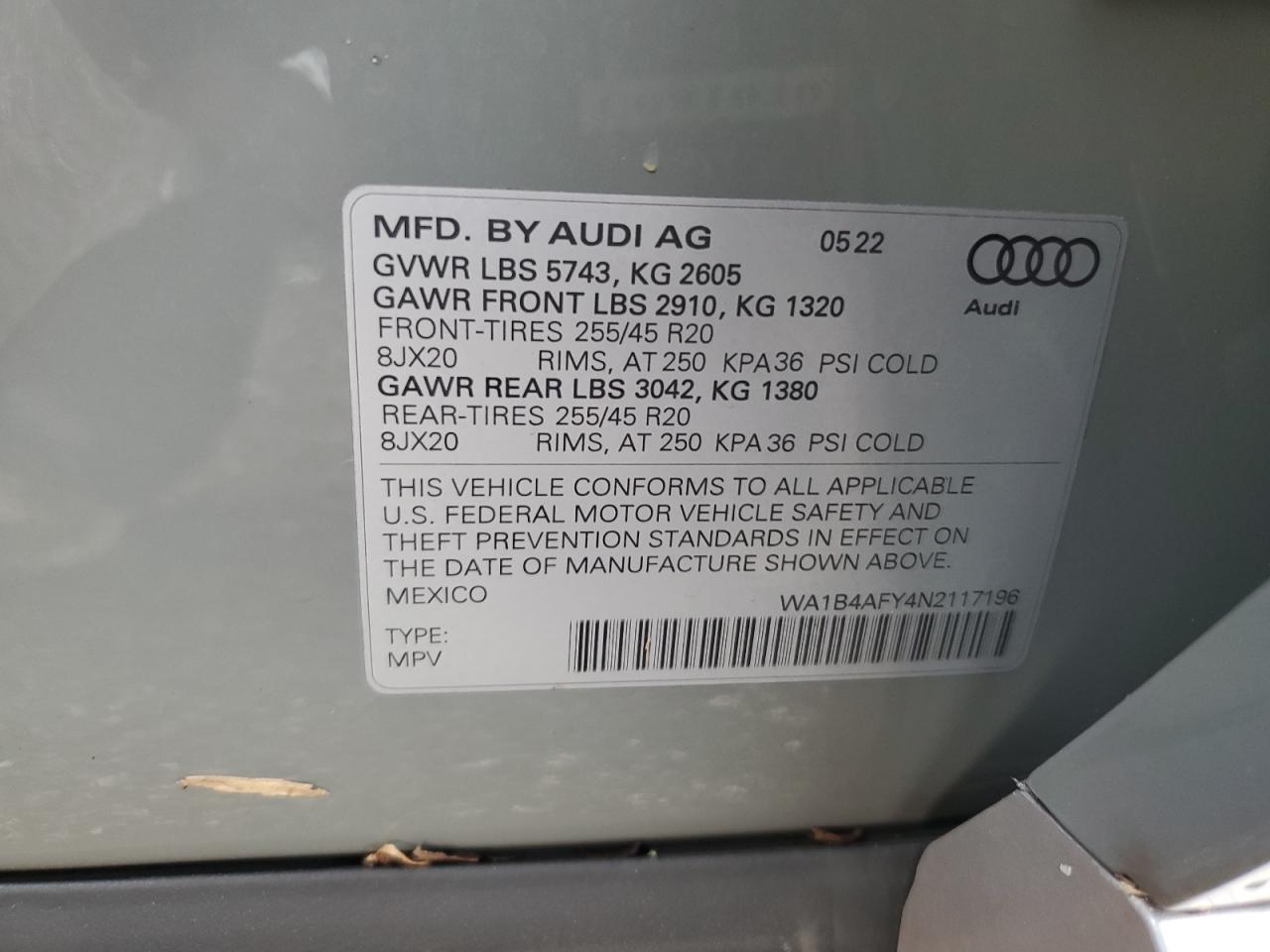 WA1B4AFY4N2117196 2022 Audi Sq5 Premium Plus