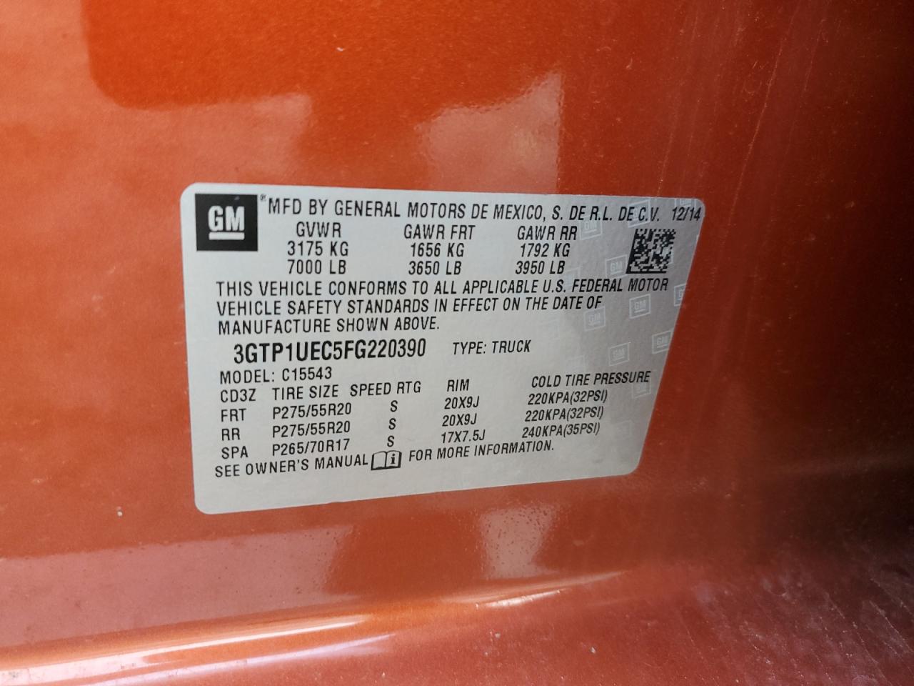 3GTP1UEC5FG220390 2015 GMC Sierra C1500 Sle