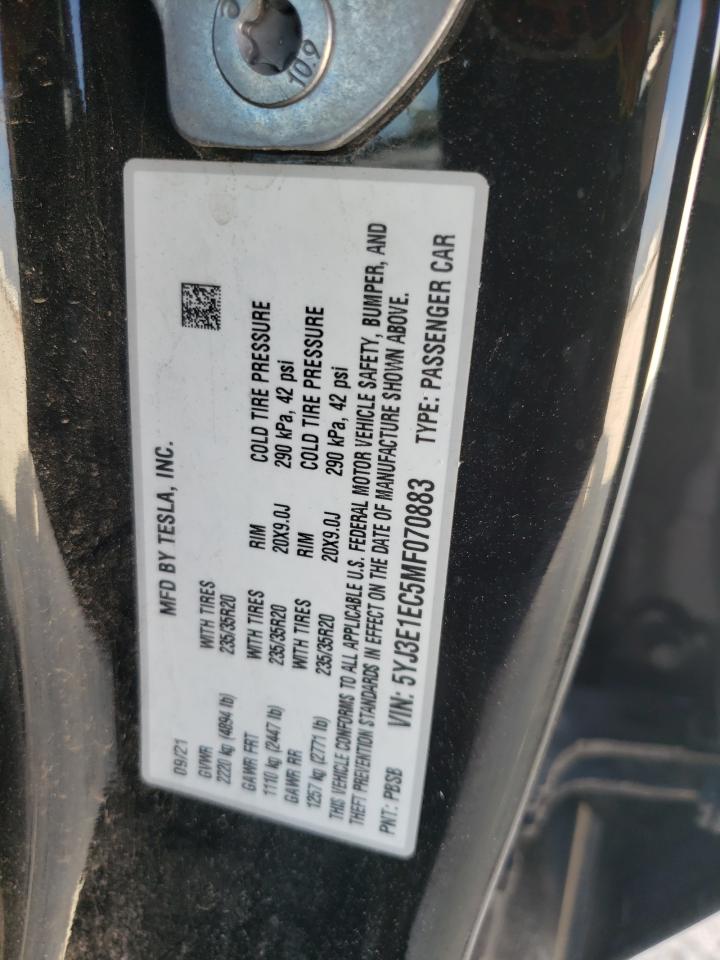 5YJ3E1EC5MF070883 2021 Tesla Model 3