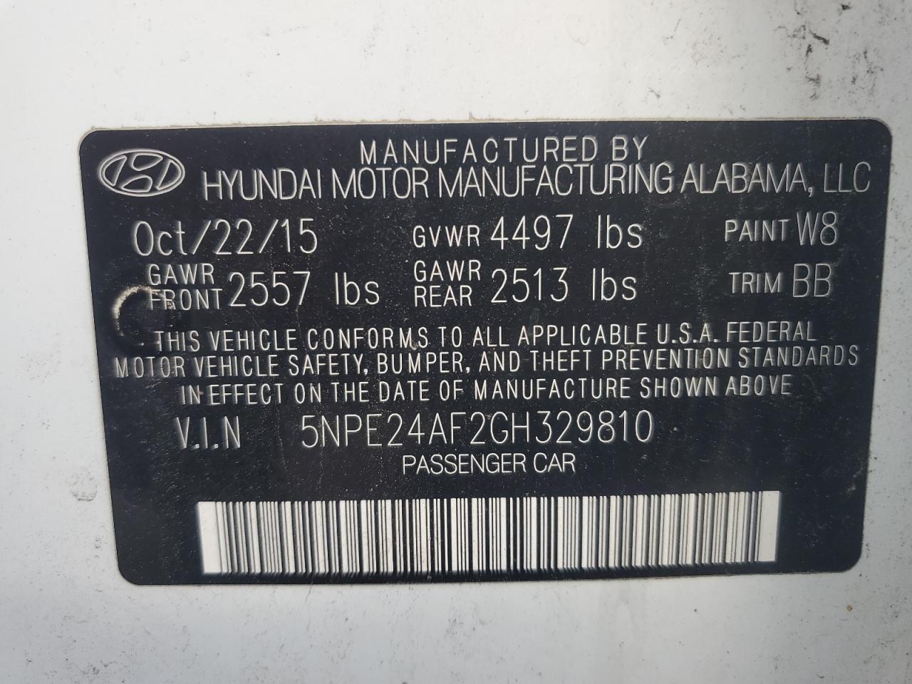 5NPE24AF2GH329810 2016 Hyundai Sonata Se