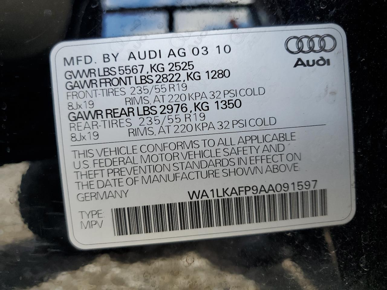 WA1LKAFP9AA091597 2010 Audi Q5 Premium Plus