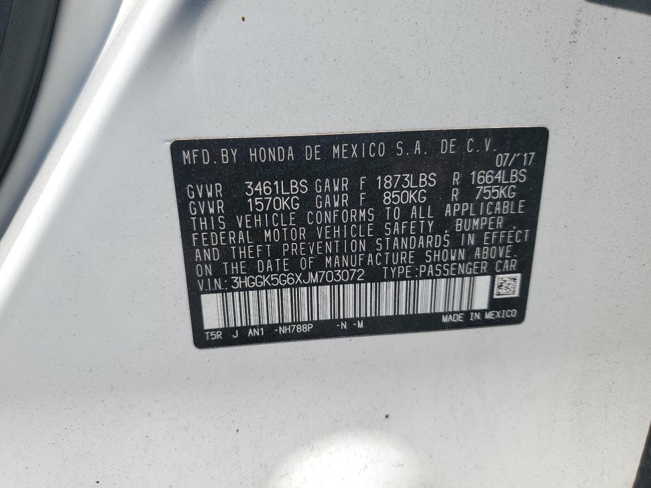 3HGGK5G6XJM703072 2018 Honda Fit Sport