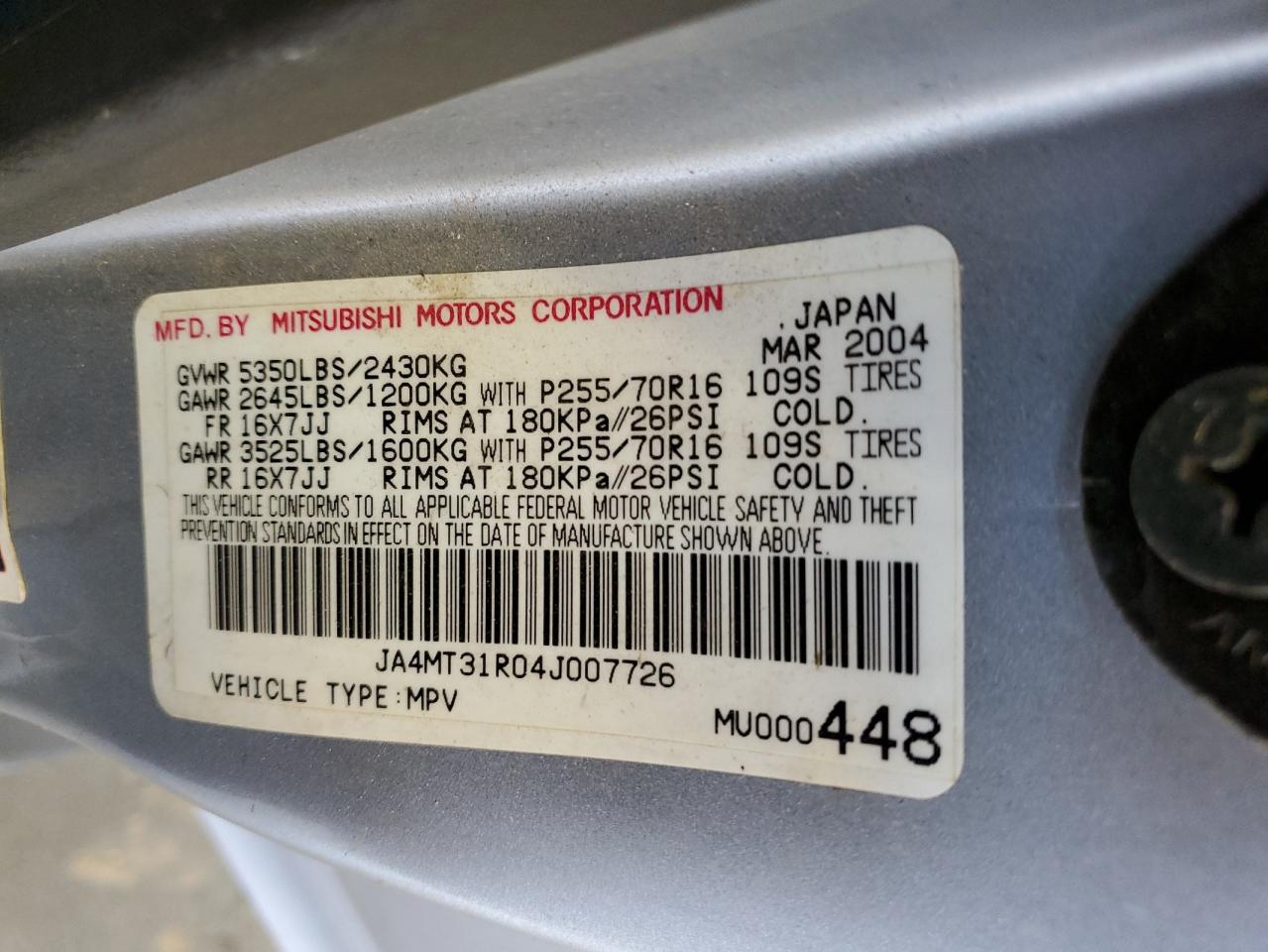 JA4MT31R04J007726 2004 Mitsubishi Montero Sport Xls