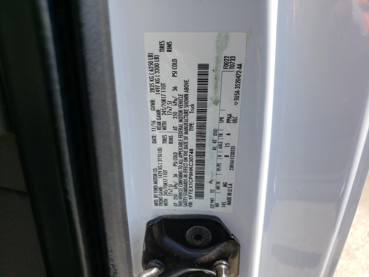 1FTEX1CP9HKC30748 2017 Ford F150 Super Cab 1FTEX1CP9HKC30748 2017 Ford F150 Super Cab