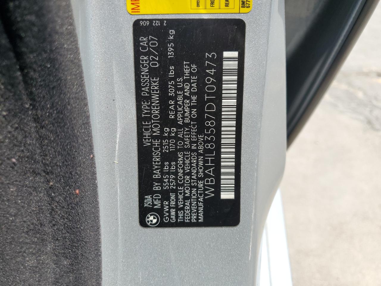 WBAHL83587DT09473 2007 BMW 750 I