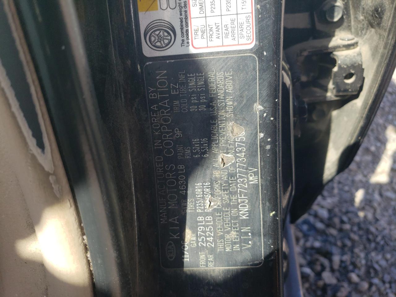 KNDJF723777343750 2007 Kia Sportage Ex