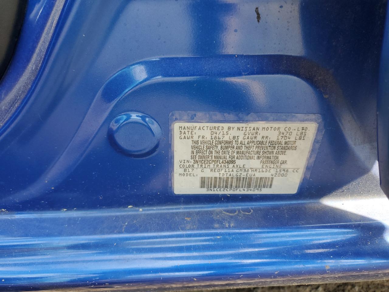 3N1CE2CP0FL434095 2015 Nissan Versa Note S