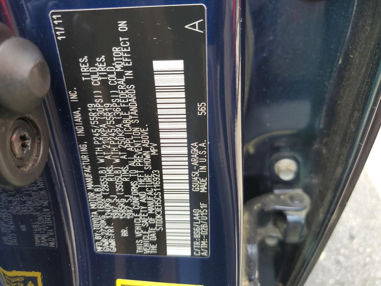 5TDDK3EH5CS116923 2012 Toyota Highlander Limited