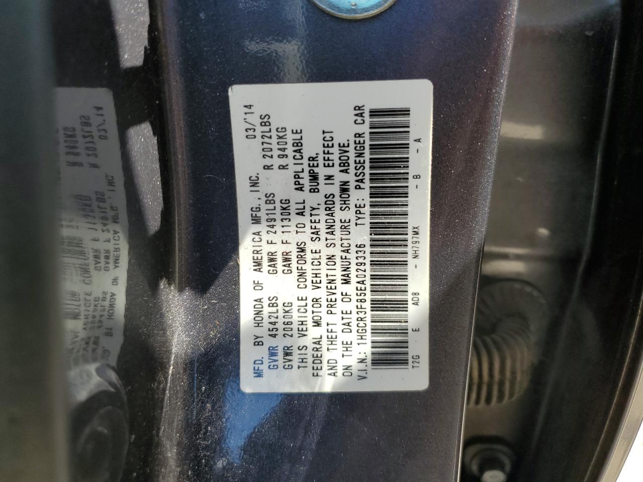 1HGCR3F85EA029336 2014 Honda Accord Exl