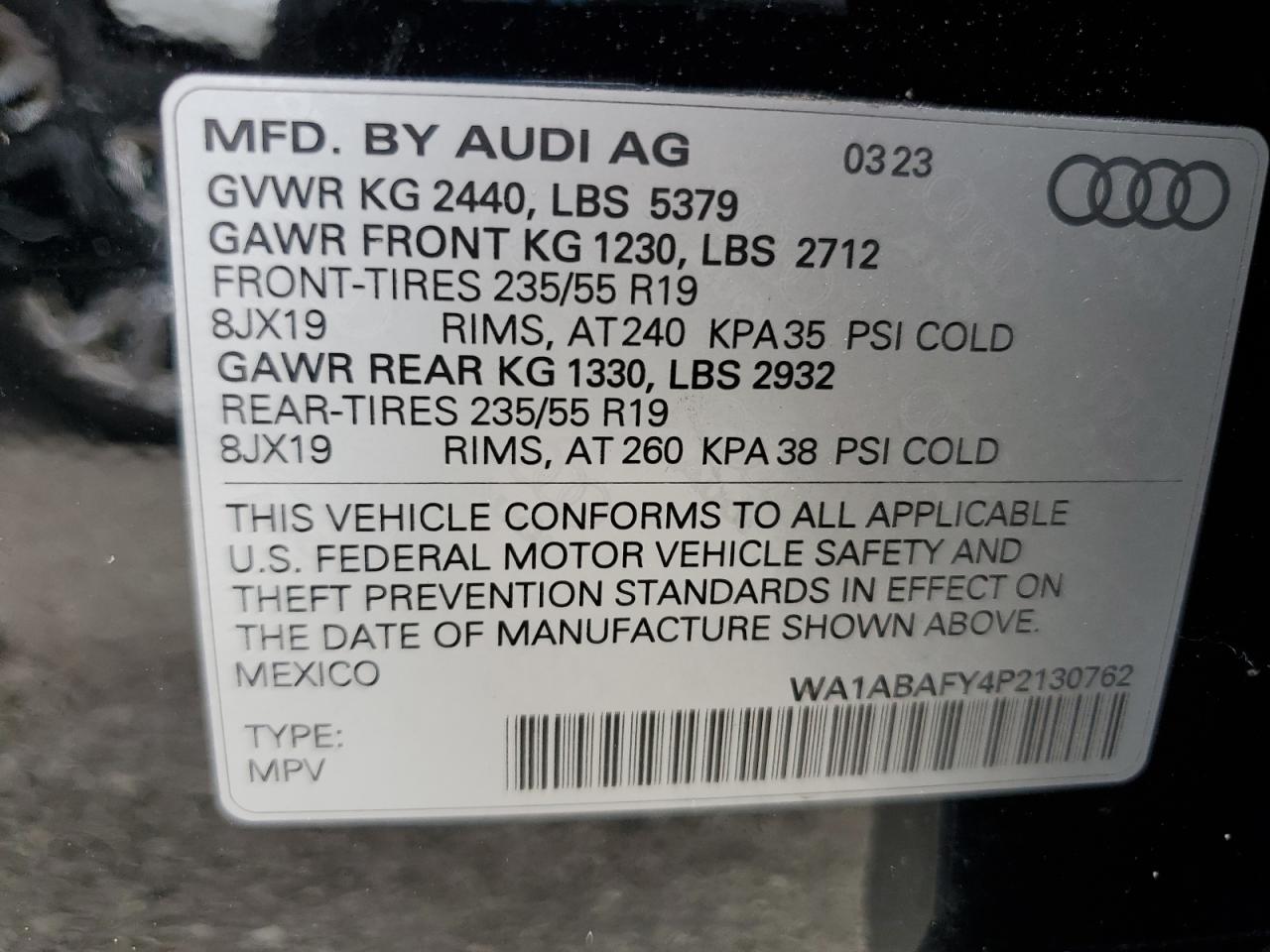 WA1ABAFY4P2130762 2023 Audi Q5 Premium 40