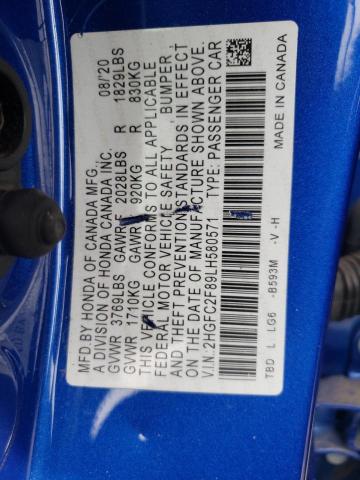 2020 Honda Civic Sport VIN: 2HGFC2F89LH580571 Lot: 57566064