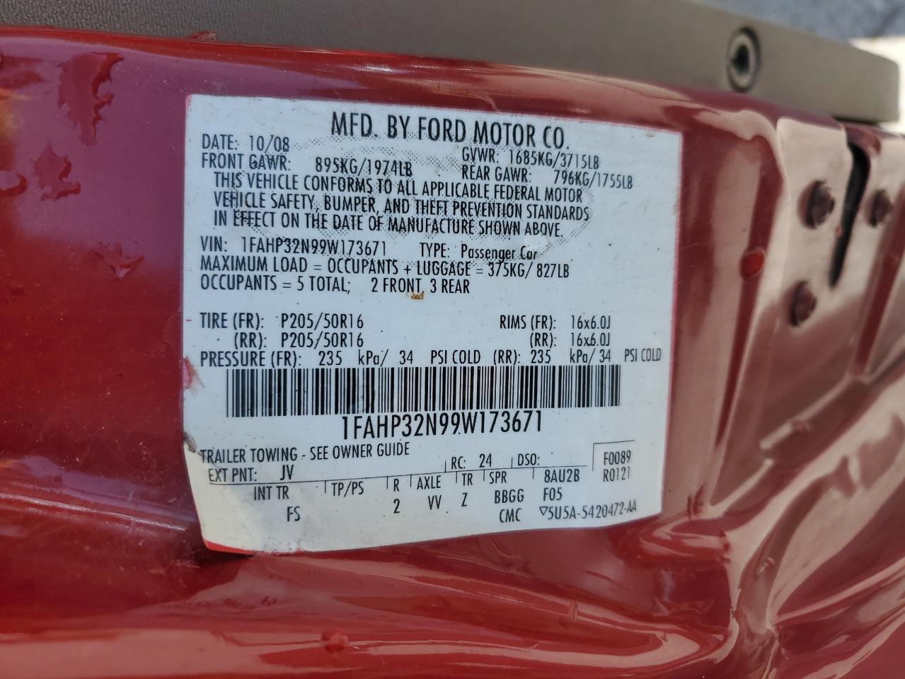 1FAHP32N99W173671 2009 Ford Focus Se