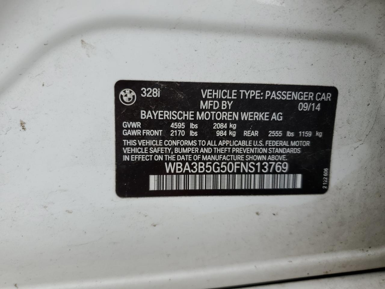 WBA3B5G50FNS13769 2015 BMW 328 Xi Sulev