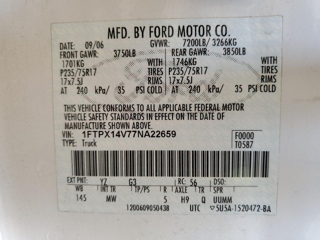 1FTPX14V77NA22659 2007 Ford F150