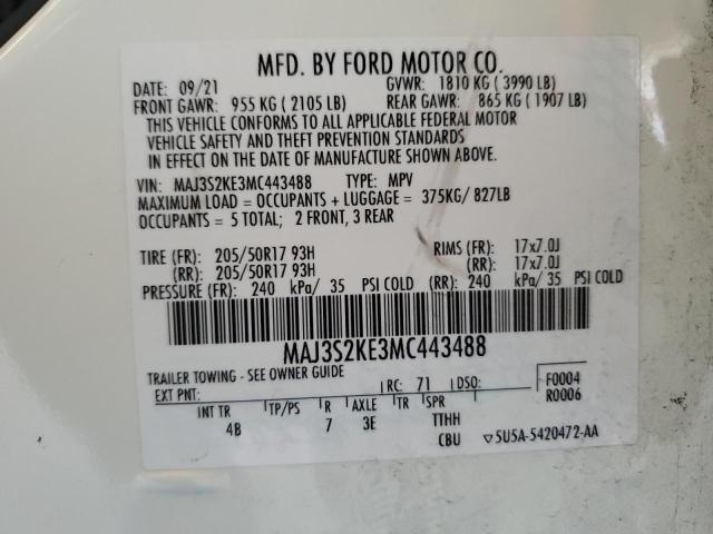 2021 Ford Ecosport Titanium VIN: MAJ3S2KE3MC443488 Lot: 59789244