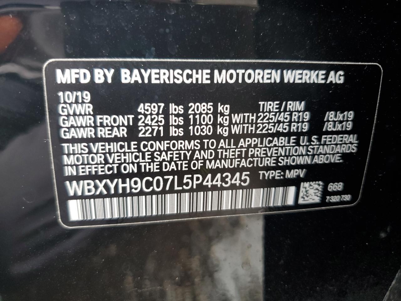 WBXYH9C07L5P44345 2020 BMW X2 Sdrive28I