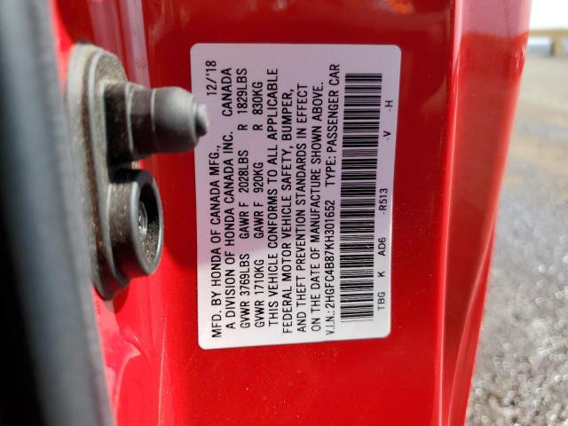 2019 Honda Civic Sport VIN: 2HGFC4B87KH301652 Lot: 59125744