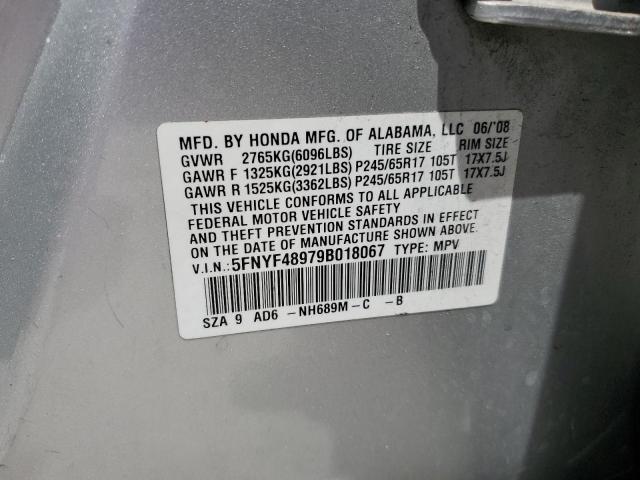 2009 Honda Pilot Touring VIN: 5FNYF48979B018067 Lot: 60599024