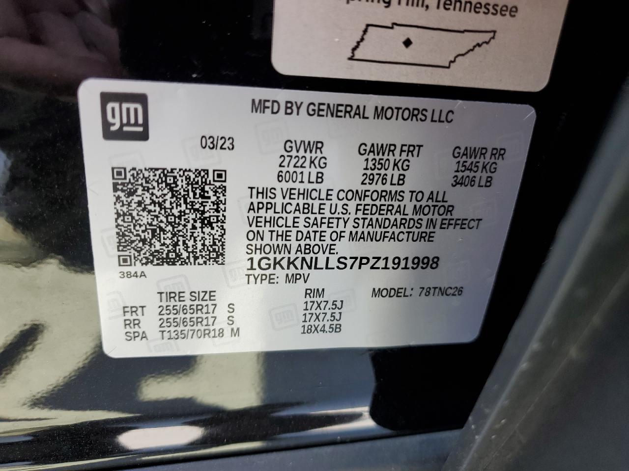 1GKKNLLS7PZ191998 2023 GMC Acadia At4