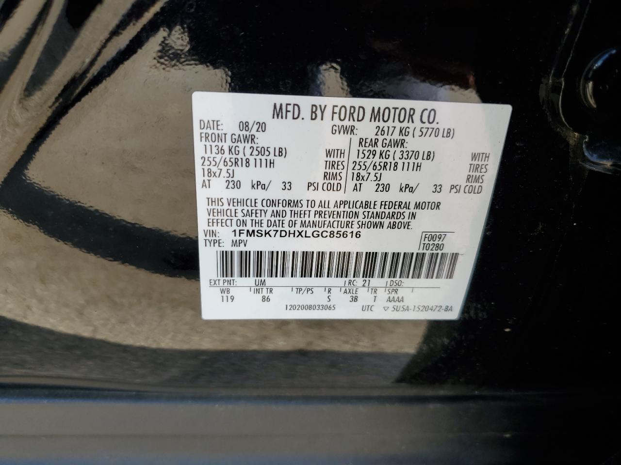 1FMSK7DHXLGC85616 2020 Ford Explorer Xlt