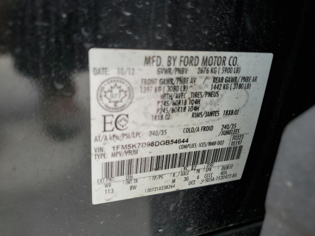 1FM5K7D98DGB54644 2013 Ford Explorer Xlt