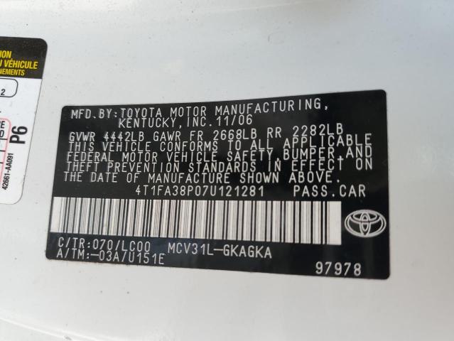 2007 Toyota Camry Solara Se VIN: 4T1FA38P07U121281 Lot: 59230864