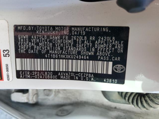 VIN 4T1B61HKXKU249464 2019 Toyota Camry, Xse no.12