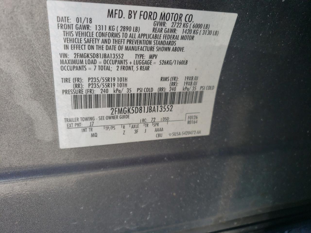 2FMGK5D81JBA13552 2018 Ford Flex Limited