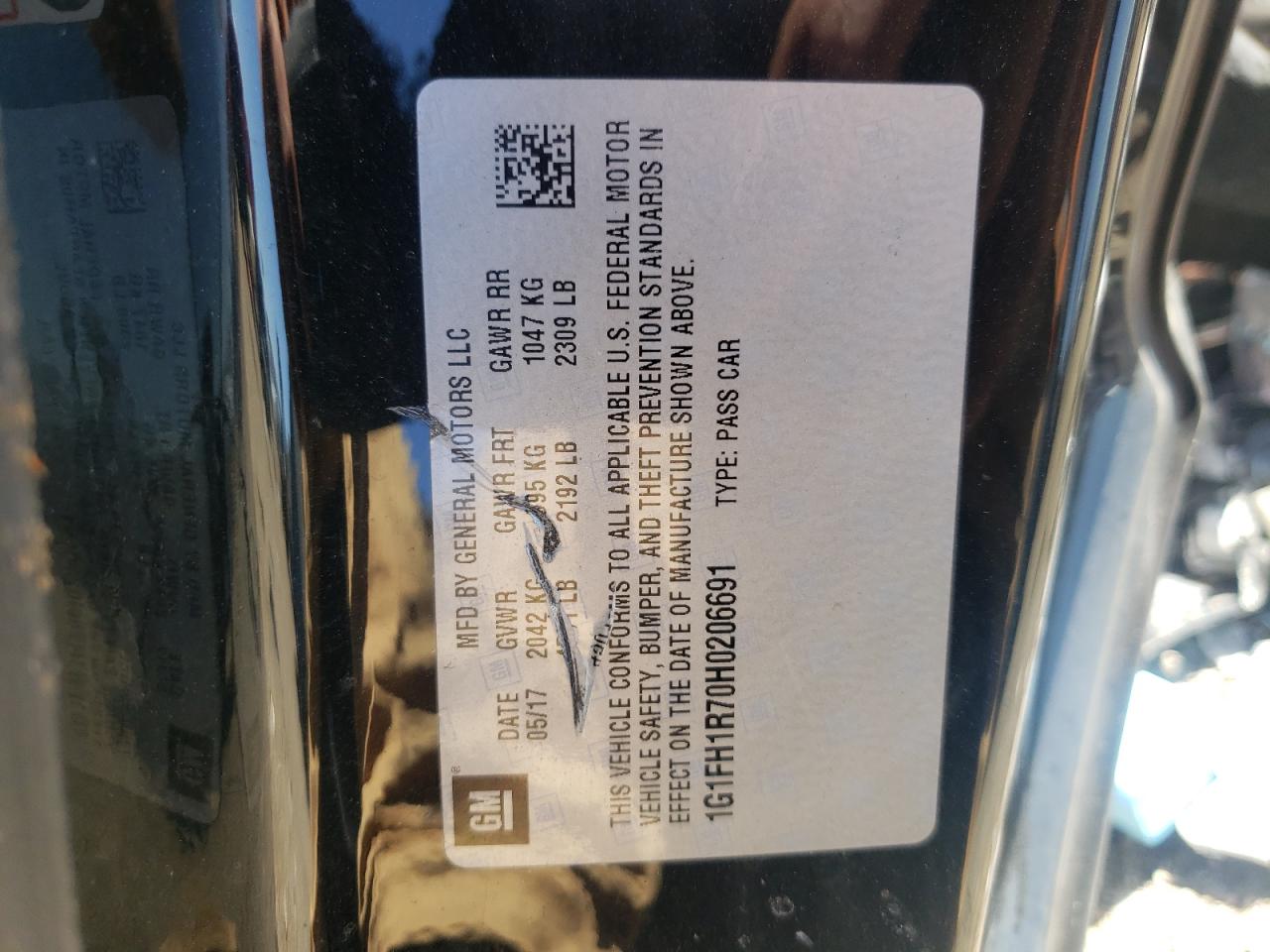 1G1FH1R70H0206691 2017 Chevrolet Camaro Ss