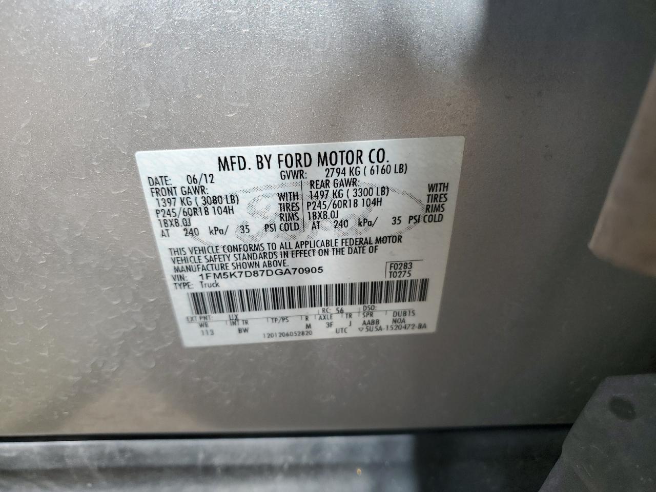 1FM5K7D87DGA70905 2013 Ford Explorer Xlt