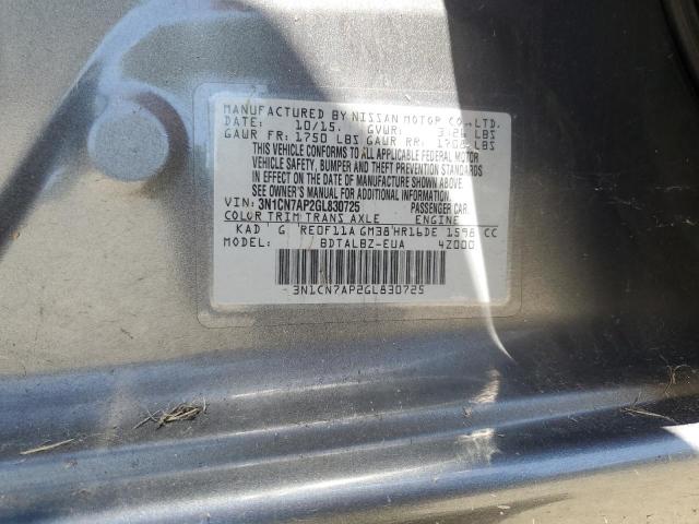3N1CN7AP2GL830725 2016 Nissan Versa S