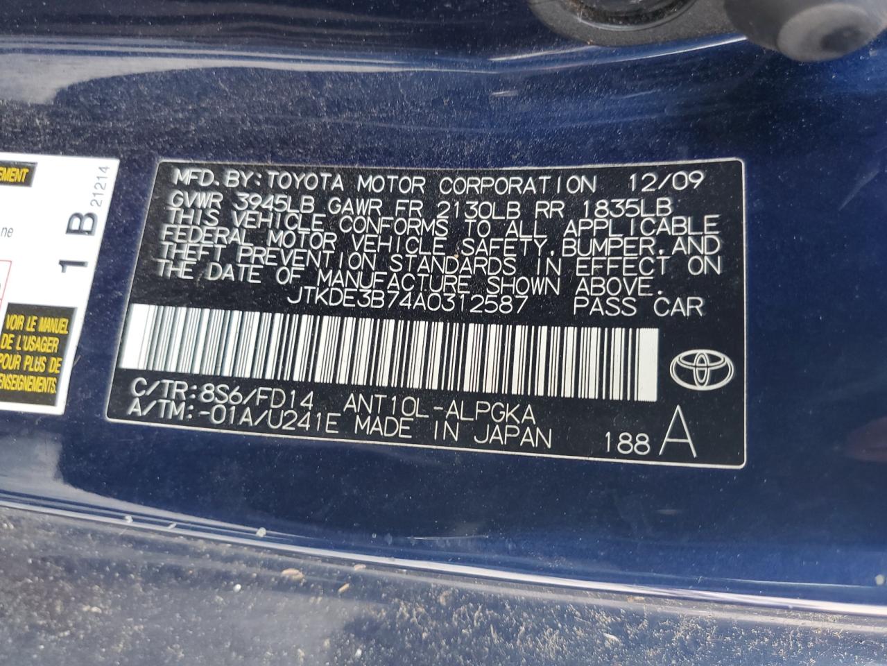 JTKDE3B74A0312587 2010 Toyota Scion Tc