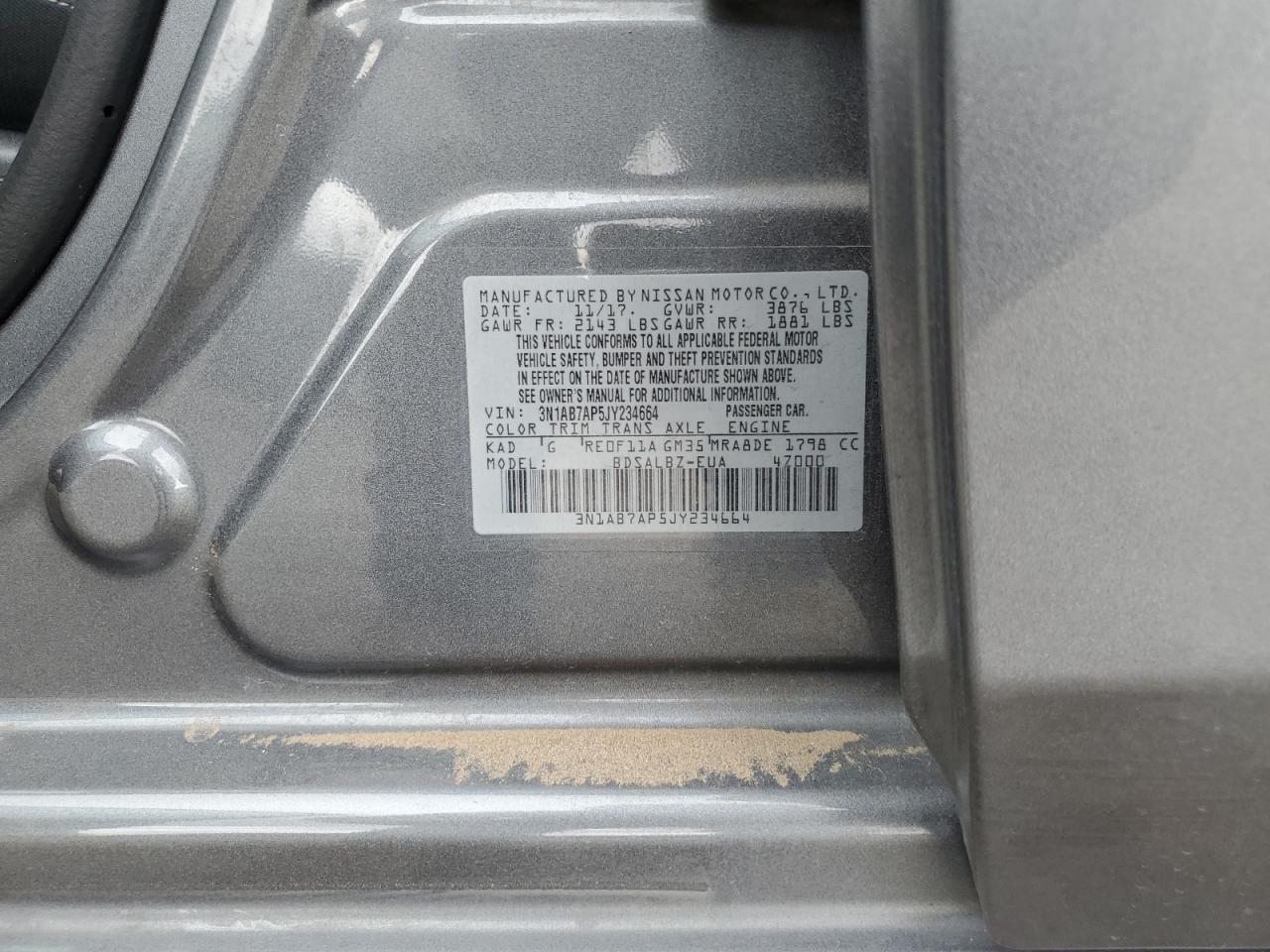 3N1AB7AP5JY234664 2018 Nissan Sentra S