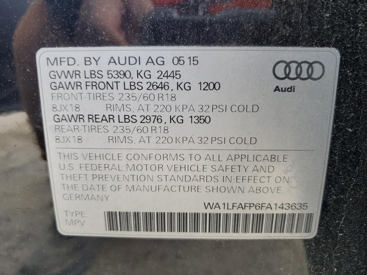 WA1LFAFP6FA143635 2015 Audi Q5 Premium Plus