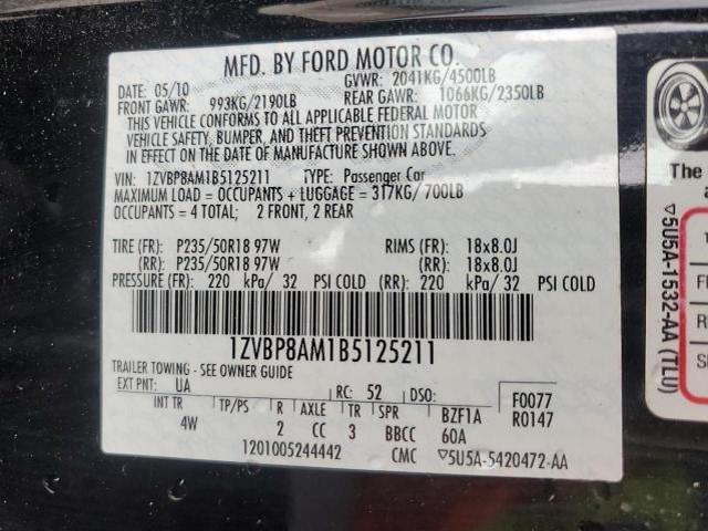 2011 Ford Mustang VIN: 1ZVBP8AM1B5125211 Lot: 60033534