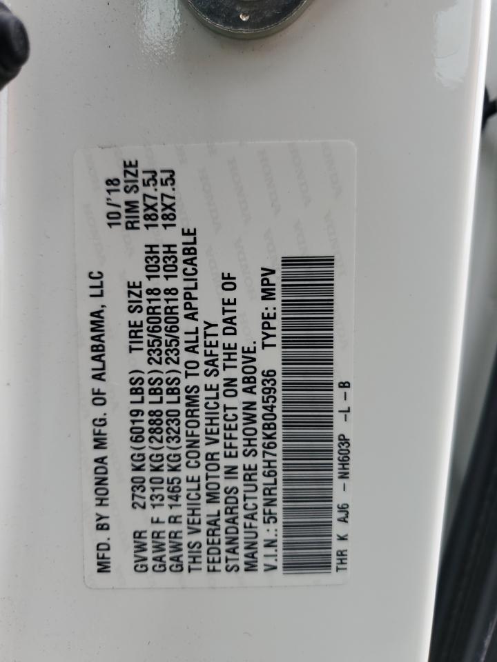 5FNRL6H76KB045936 2019 Honda Odyssey Exl