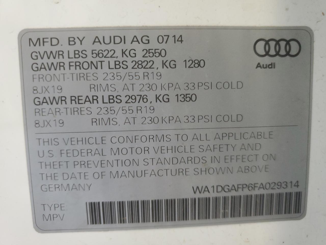 WA1DGAFP6FA029314 2015 Audi Q5 Premium Plus